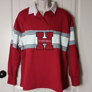 Harvard University Men's Rugby Polo Shirt Colorblock Barbarian Crimson Striped L